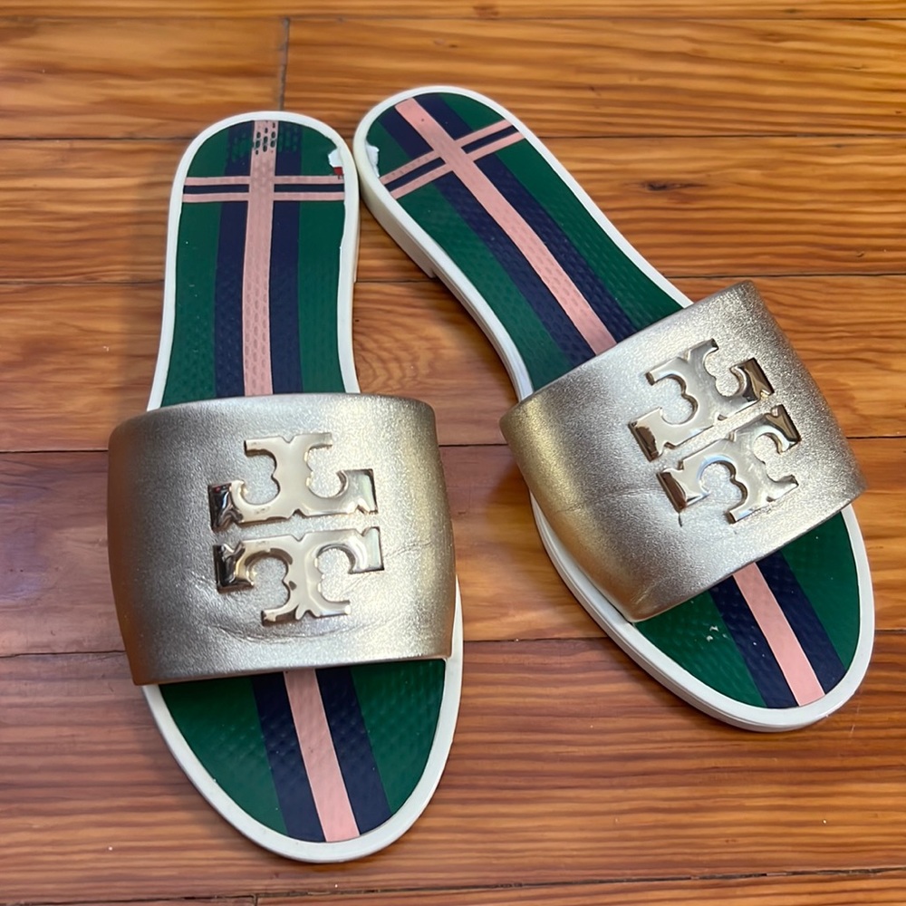 Tory Burch Gold Slides size 6